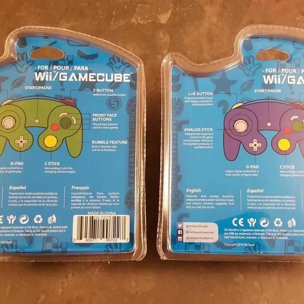 2 Gamecube Controllers - Green & Blue (NEW) - Nintendo - Old Skool
